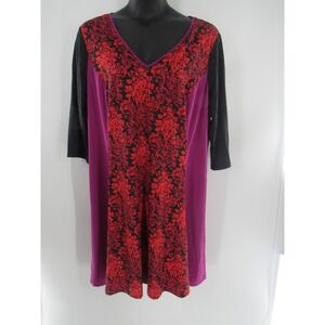 Plus Size Women's 2X JETE Purple Black Red Floral Print 3/4 Sleeve V Neck Dress